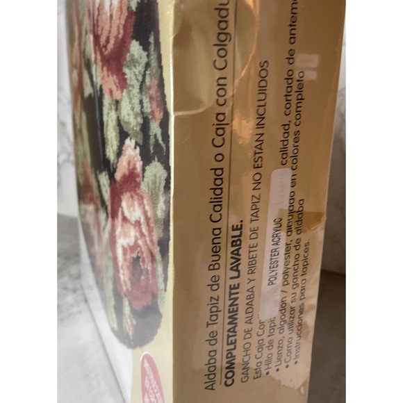 Vintage Bouquet Latch Hook Rug Kit Chintz Roses 34 Round KT 231 Black Pink New - Picture 2 of 5